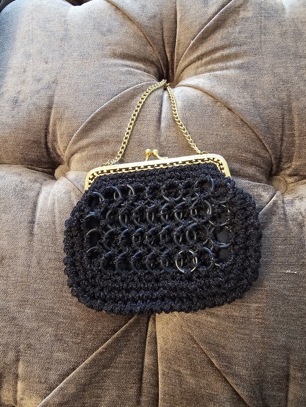 Vintage-Inspired Navy Chain Crochet Evening Bag